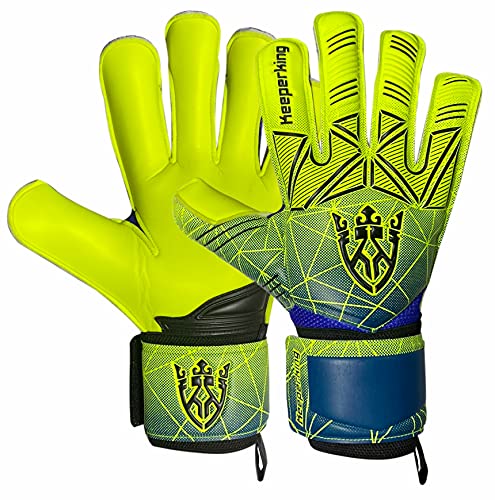 Keeperking Guantes de portero para adultos, niños, jóvenes, con y sin protección para los dedos, guantes de fútbol extraíbles, 4 mm, unisex, talla 6, color amarillo