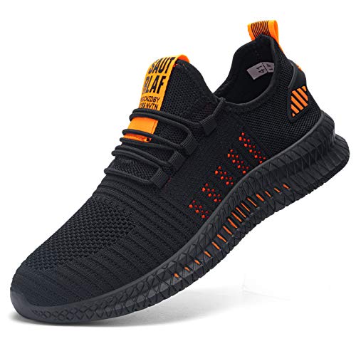 Kefuwu Zapatos de Running para Hombre Transpirables Aire Libre y Deportes Correr Asfalto Casual para Deportivas de Malla（Negro Naranja 42）