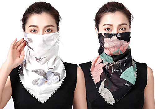 Keleily Mascarilla Bandana Mujer 2 Piezas Bufanda Bandana Transpirable Pañuelos Cabeza Mascarilla Mascarilla Facial a Prueba de Polvo, Protección Solar, Exteriores, Ciclismo, Pesca, Negro, Blanco