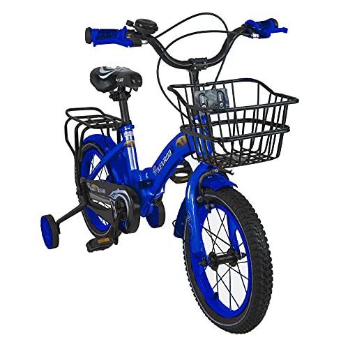 KEN ROD Bici Infantil Plegable | Bicicleta Niños de 3 a 9 años Ruedines | Bici Plegable Infantil | Bicicleta con Ruedines | Bicicletas con Cesta y Ruedines | Color: Azul 18 Pulgadas