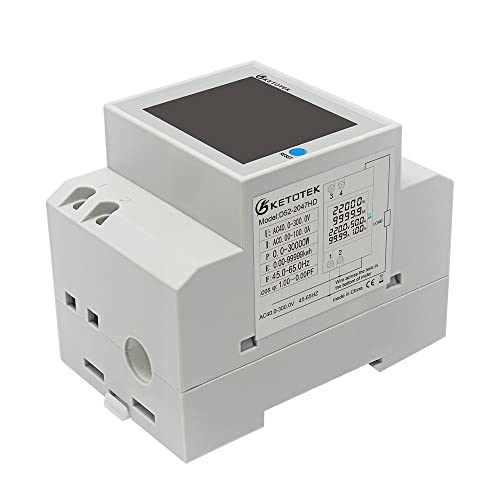 KETOTEK Medidor Energia Electrica Digital 6 en 1 AC40-300V 100A Voltímetro Amperímetro carril Din, Voltaje Corriente Amperaje Potencia Energía Factor de frecuencia Contador Electrico Monofasico