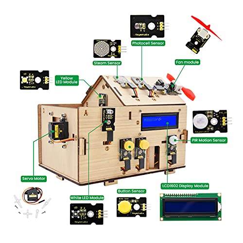 KEYESTUDIO IoT Smart Home Stem Kit for Arduino Kit, Learning Internet of Things, Mechanical Building, Electrical Engineering, Code Educational Coding for Kids Teens Adults