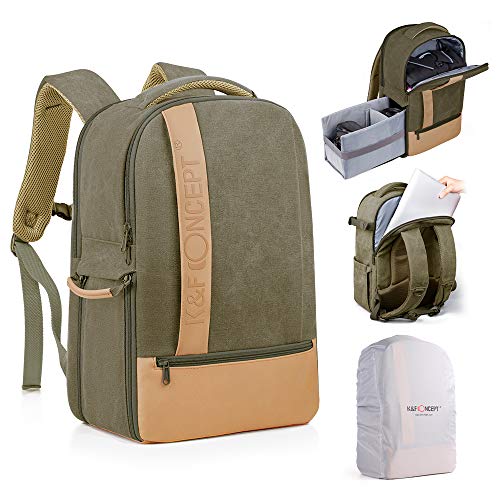 K&F Concept Mochila Fotográfica, Mochila Fotografía 2 en 1 para Cámara y Portátil de 14.4" con Protector Impermeable y Apertura Lateral para Trípode, Cámaras, Lentes, Drone y Ropa de Viaje