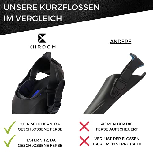 Khroom Aletas de buceo cortas ajustables, con bolsillo para colgar, tallas 36-47, aletas cortas para natación para adultos, mujeres y hombres, aletas de buceo (42-47)