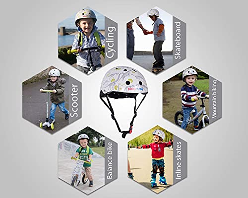 KIDDIMOTO Casco Bicicleta Completamente Ajustabl - Bici Casco para Infantil y Niños para Patinete, Ciclismo, Scooter, Bicicleta de Equilibrio y Monopatin - Dinosaurio Fósil- S (48-53cm)