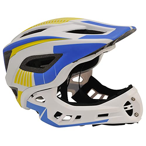 KIDDIMOTO - Casco Integral para Bicicleta, Patinete y Patinete con Protector de Barbilla Desmontable - tamaño Medio (53-58cm) - Color Blanc y Azul