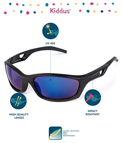 Kiddus Gafas de Sol Deportivas para Niñas y Niños a partir de 6 años. La mejor Seguridad y Protección con Filtro Solar UV400. Para actividades al aire libre.