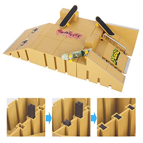 KidsHobby 8pcs Kit de Rampas Skatepark del Patin Mini Dedo Monopatin Patín del Dedo Fingerboards Parques Tablero Juguete Divertido Regalo Creativo para Niños(8 Pieza del Parque+3 Mini Patín del Dedo)