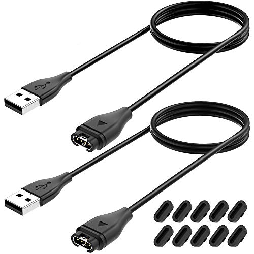 KIMILAR [2 Pcs] Cargador Cable Compatible con Garmin Fenix 5/5S/5X Plus/6/6s/6x Pro/Instinct/Forerunner 245/935/945/45/Vivoactive 3/4/4S, Venu/2/2S,Cable Carga USB +10 Tapones de Polvo de Silicona