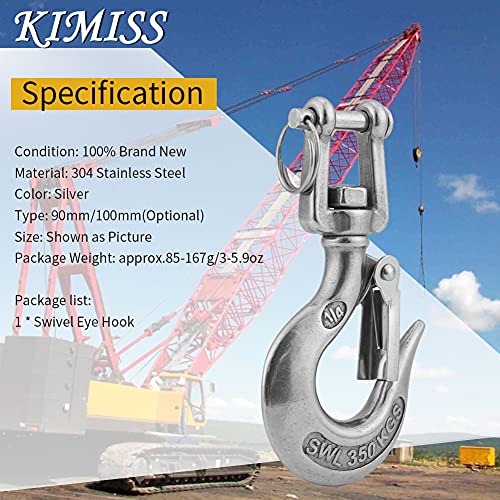 KIMISS 304 Acero inoxidable giratoria ojo cadena Gancho de cadena de Elevación límite de carga de trabajo(110mm)