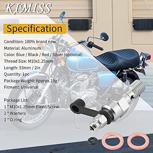 KIMISS M10x1,25mm Cilindro de freno de la motocicleta Pinza de freno Tornillo de sangrado Pezón Banjo Tornillo + Tapa antipolvo (plateada)