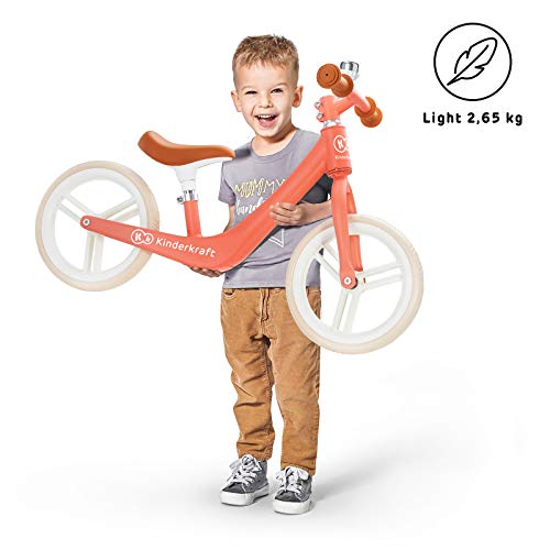 Kinderkraft Bicicleta sin Pedales FLY PLUS, Ligera, Asiento ajustable, Retro, Coral