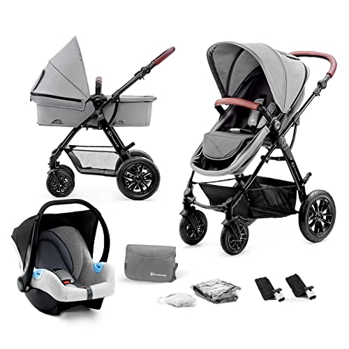 Kinderkraft Carrito Bebé 3 Piezas MOOV, Silla Paseo, Silla Coche, Plegable, Gris