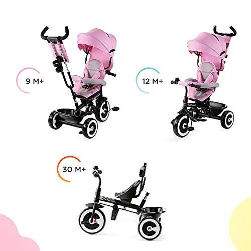 Kinderkraft Triciclo Evolutivo ASTON, Cabina desplegable, Cinturón, 9 Meses a 5 Años, Rosa