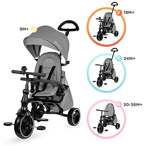 Kinderkraft Triciclos Bebés JAZZ, 4 en 1, Evolutivo, Plegable, Móvil, Gris