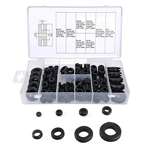 KINDPMA 180Pcs Pasacables de Goma Electrico Pasamuros Goma Arandelas de Goma para Cables Autos Motocicletas Negro 8 Dimensiones