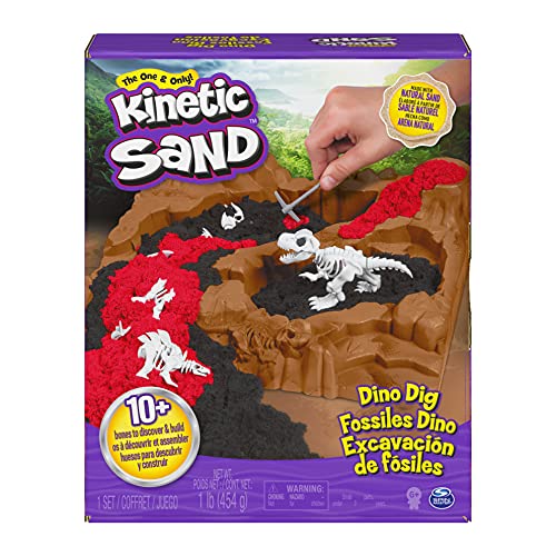 Kinetic Sand 6055874 Dino Dig Juego con 10 Huesos Ocultos de Dinosaurio para Descubrir, para niños de 6 años en adelante