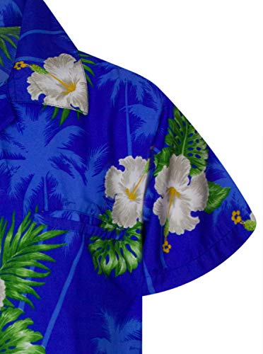 King Kameha Funky Casual Camisa hawaiana para niños y niñas bolsillo frontal muy fuerte, manga corta unisex con estampado de flores pequeñas - Azul - 12 años