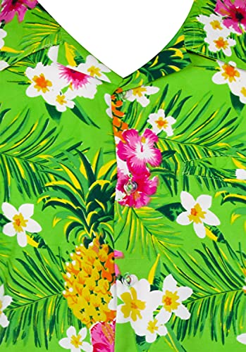 unisex KING KAMEHA Funky estampado de flores de piña manga corta bolsillo frontal Camisa hawaiana casual para niños y niñas 