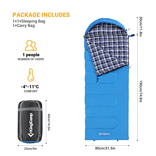 KingCamp Saco de Dormir Ultraligero de Momia Grande Individual para Adultos Camping Montaña Portátil Bolsa de Compresión Verano 220 x 80cm