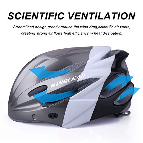 KINGLEAD Casco de Bicicleta con Luz LED Unisex Casco de Bicicleta Protegido para Carreras de Ciclismo Skateboarding al Aire Libre Seguridad Superligero Ajustable con Certificado CE