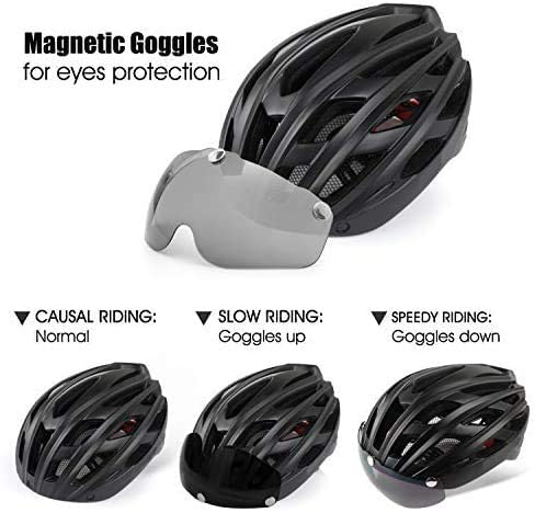 KINGLEAD Casco de Bicicleta Hombre Mujeres con Luz LED con Visera Desmontable para Carreras de Ciclismo Adultos Skateboarding Ajustable con Certificado CE para Montaña BMX Road KL-19