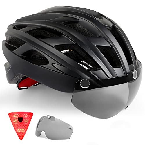 KINGLEAD Casco de Bicicleta Hombre Mujeres con Luz LED con Visera Desmontable para Carreras de Ciclismo Adultos Skateboarding Ajustable con Certificado CE para Montaña BMX Road KL-19