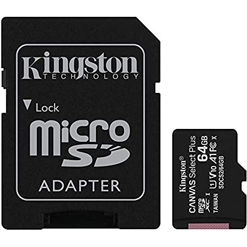 Kingston Canvas Select Plus Tarjeta microSD, SDCS2/64GB Class 10 con Adaptador SD, Negro