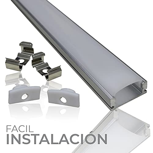 Kit 4x Perfil de Aluminio para Tira Led. Tapa Translucida. Incluye Tapones de extremos y Pestañas de Fijacion, 0 W, 1 metro, 4