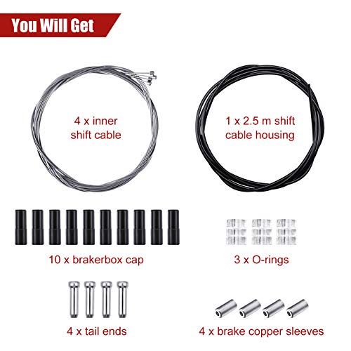 Kit de 4 Paquetes Cables de Cambio de Bicicleta Universal, Cable de Cambio de Bicicleta y Cable de Transmisión, Kit de Carcasa de Cable de Cambio de Bicicleta para Reparación de Bicicletas(Negro)