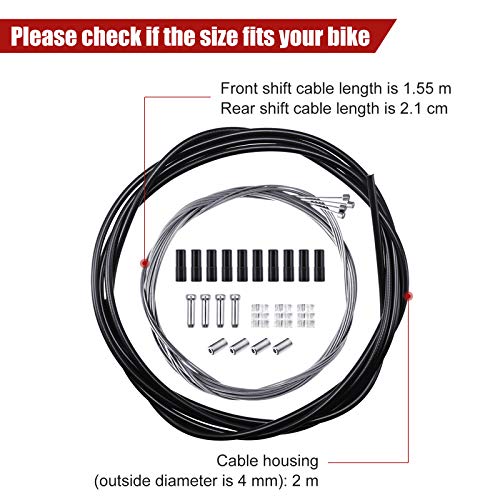 Kit de 4 Paquetes Cables de Cambio de Bicicleta Universal, Cable de Cambio de Bicicleta y Cable de Transmisión, Kit de Carcasa de Cable de Cambio de Bicicleta para Reparación de Bicicletas(Negro)