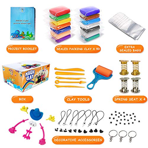 Kit de arcilla de modelado – 50 colores de arcilla mágica seca al aire, suave y ultra DIY arcilla moldeadora, manualidades para niños, el mejor regalo para niños y niñas