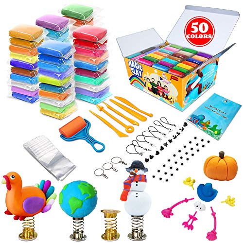 Kit de arcilla de modelado – 50 colores de arcilla mágica seca al aire, suave y ultra DIY arcilla moldeadora, manualidades para niños, el mejor regalo para niños y niñas