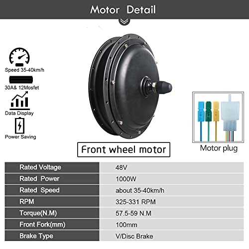 Kit de conversión de Bicicleta eléctrica 48V1000W, Motor de Cubo de Rueda Delantera de Alta Potencia de 26 Pulgadas, Pantalla LCD5, fácil de Instalar