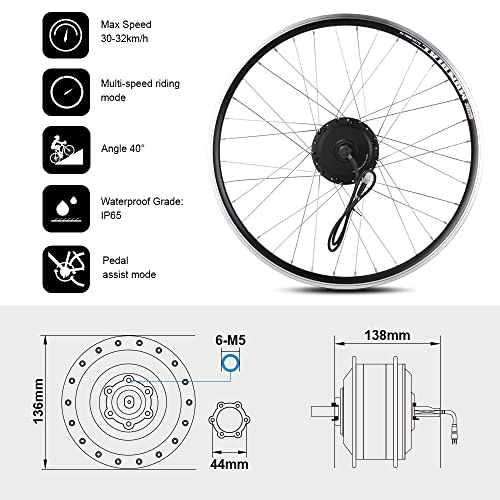 Kit de conversión para bicicleta eléctrica de 26", motor trasero de 26 pulgadas, E-Bike juego completo de 36 V 350 W solo para corona de rosca, sin corona de rosca con batería Hailong de 36 V 12,5 Ah