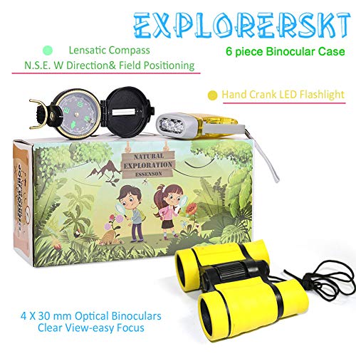 Kit de explorador al aire libre y receptor de insectos con prismáticos, brújula, lupa, red de mariposa y mochila para niños de 3 a 10 años de edad, niños, niñas