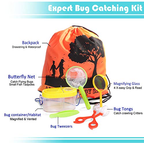 Kit de explorador al aire libre y receptor de insectos con prismáticos, brújula, lupa, red de mariposa y mochila para niños de 3 a 10 años de edad, niños, niñas