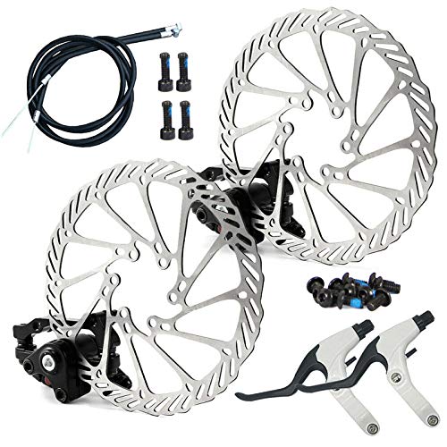 Kit de Freno de Disco Mecánico, Aleación de Aluminio, Pinza de Freno Delantero, Palanca de Cambios, Ccable de Freno, Cable de Desviador de Rotor para Bicicleta de Carretera G3 MTB (White)