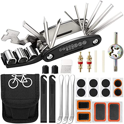 Kit de Herramientas para Bicicleta,16 en 1 Multiherramienta Bicicleta,Multiherramienta Bicicleta con Parches,Herramienta de Reparación de Bicicletas,Bolsa Herramientas Bicicleta Multiusos Portátil