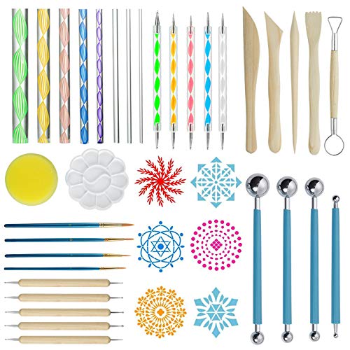 Kit de Pintura Mandala，ZWOOS 40 Herramientas de Pintura de Mandala con Plantilla Mandala, Varillas Acrílicas y Doble Cara Dotting Herramientas para Pintura en Roca, Manualidades, arte de uñas, etc