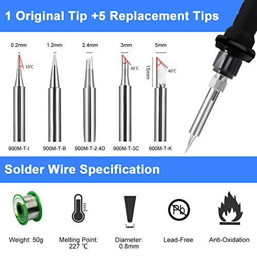 Kit de Soldador Eléctrico con Multímetro Digital,Preciva 60W Temperatura Ajustable Soldador Estaño,Soporte,50g Alambre de Soldadura,Pinzas,Bomba de Desoldar,5 Puntas y Bolsa de Herramientas etc
