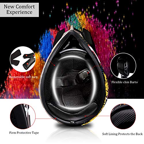 KIVEM Casco Motocross Niño Dot Certificación Casco de Moto para Niños Downhill.Cascos de Cross de Moto Set con Gafas/Máscara/Guantes - con Diseño de Fox - Rosa Brillante,M