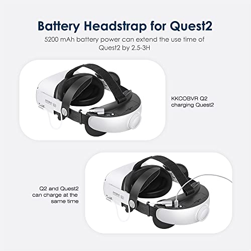KKCOBVR Q2 Elite - Correa para cabeza con batería de 5200 mAh para accesorios Oculus Quest 2, repuesto para correa Elite reduce la presión y mejora la comodidad en VR, color blanco