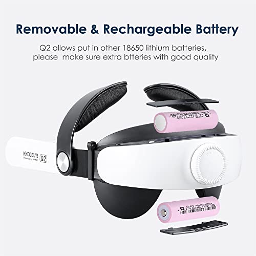 KKCOBVR Q2 Elite - Correa para cabeza con batería de 5200 mAh para accesorios Oculus Quest 2, repuesto para correa Elite reduce la presión y mejora la comodidad en VR, color blanco