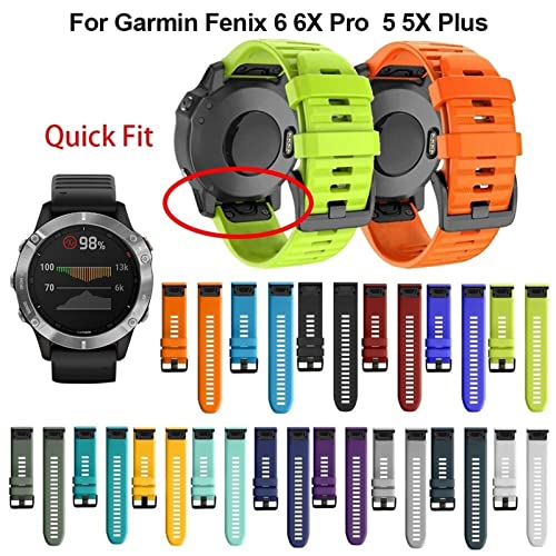 KKFA 26 22 2 0mm Correa de Reloj de Reloj for Garmin Fenix ​​6X 6 6s Pro 5S Plus 935 3 Hora Mire la Correa de Banda de muñeca de Silicona de liberación rápida.