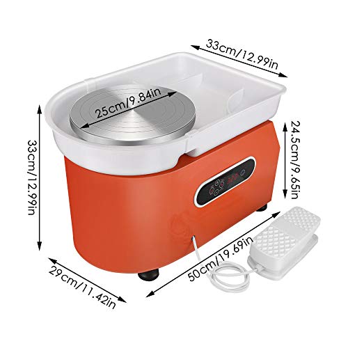 KKTECT Máquina de alfarería Rueda de cerámica eléctrica de 350W 25CM Artesanías De Arcilla De Cerámica Herramientas para manualidades de bricolaje con lavabo ABS extraíble (naranja)