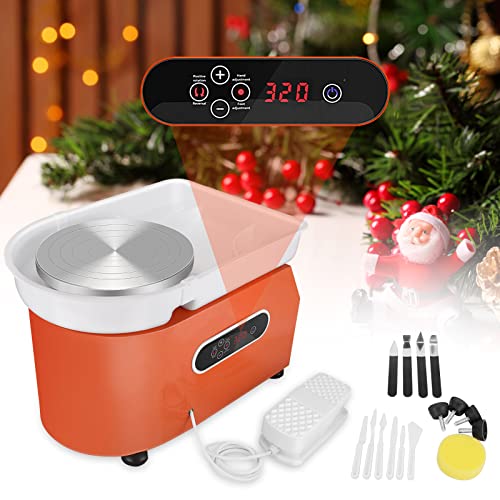 KKTECT Máquina de alfarería Rueda de cerámica eléctrica de 350W 25CM Artesanías De Arcilla De Cerámica Herramientas para manualidades de bricolaje con lavabo ABS extraíble (naranja)