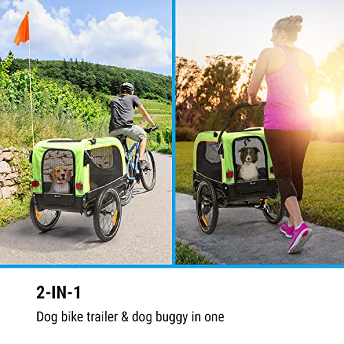 Klarfit Corgi 2 en 1 Remolque de Bicicleta y Silla de Paseo para Perros - Remolque para Perros con Capacidad máxima de 30 kg, Marco de Acero Revestido en Polvo, banderín, 600D Oxford Canvas, Verde