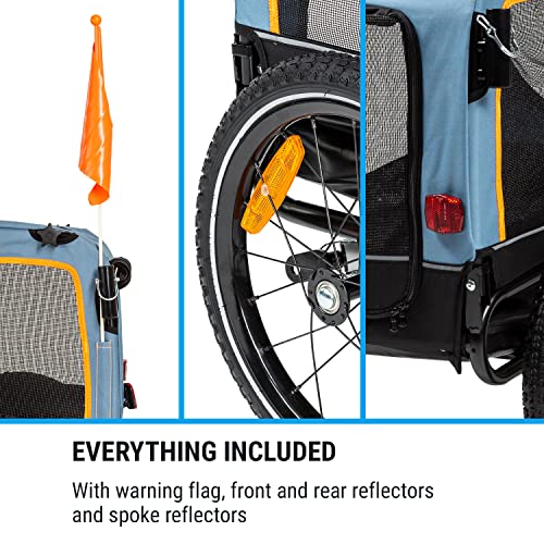 Klarfit Corgi 2 en 1 Remolque de Bicicleta y Silla de Paseo para Perros - Remolque para Perros con Capacidad máxima de 30 kg, Marco de Acero Revestido en Polvo, banderín, 600D Oxford Canvas, Azul