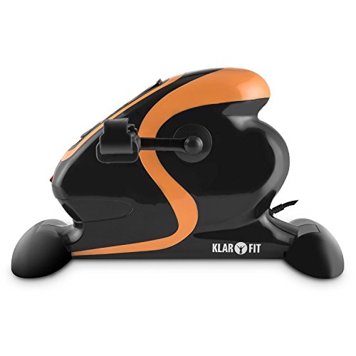 Klarfit Cycloony Mini - Bicicletas estaticas, Bicicleta estatica, Bici estatica portátil, 70 W, Carga máxima 120kg, 12 velocidades, Mando a Distancia, Pantalla LCD, tamaño Compacto, Naranja